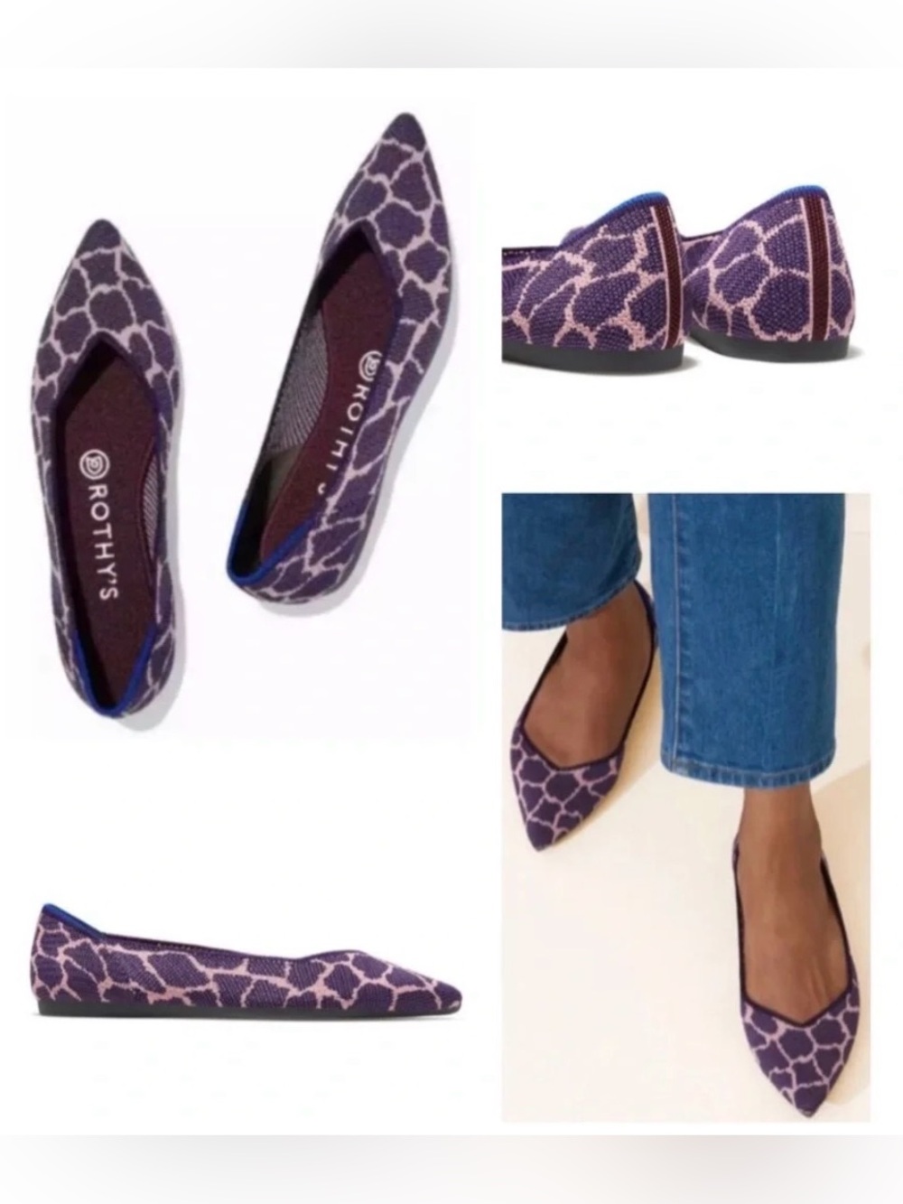 Rothy's The Point Flats Retired Violet Giraffe Print